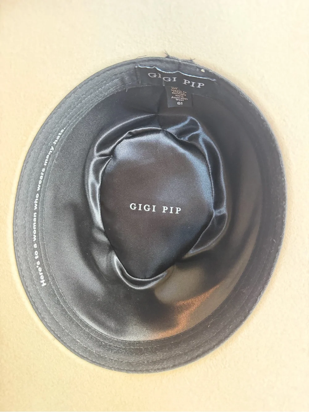 Gigi Pip Miller Fedora Hat Ivory Custom Gold Snake Graphic Luxury Size 61 XL